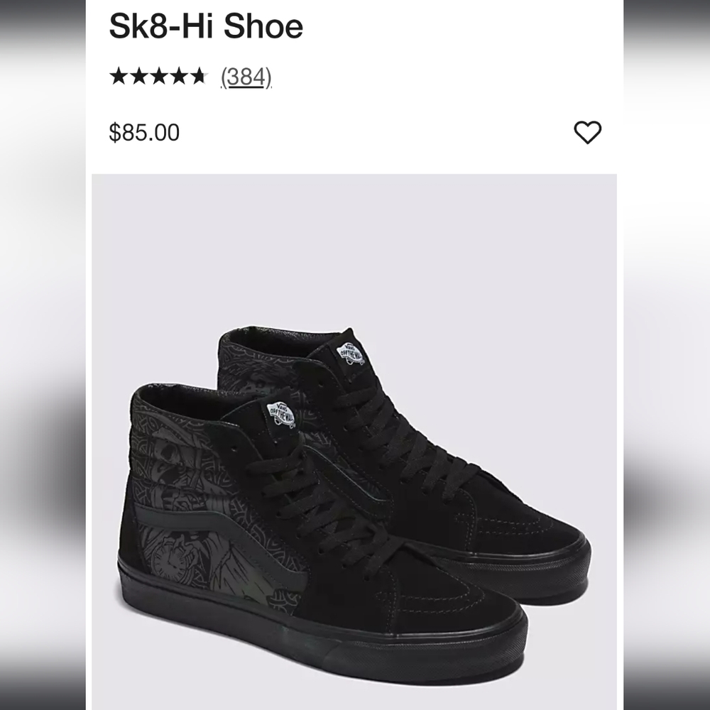 Sk8-Hi Vans Mens Black Raven Skull Sz9
